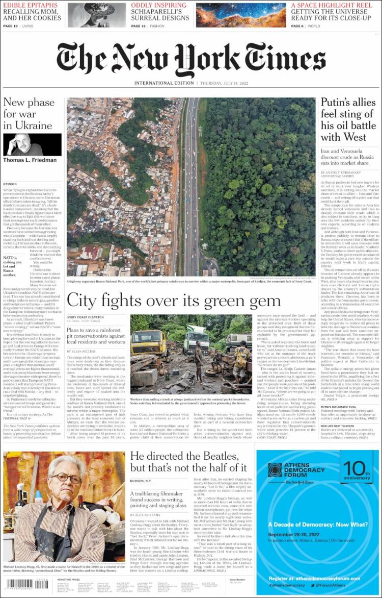 Portada de International New York Times (Europa)