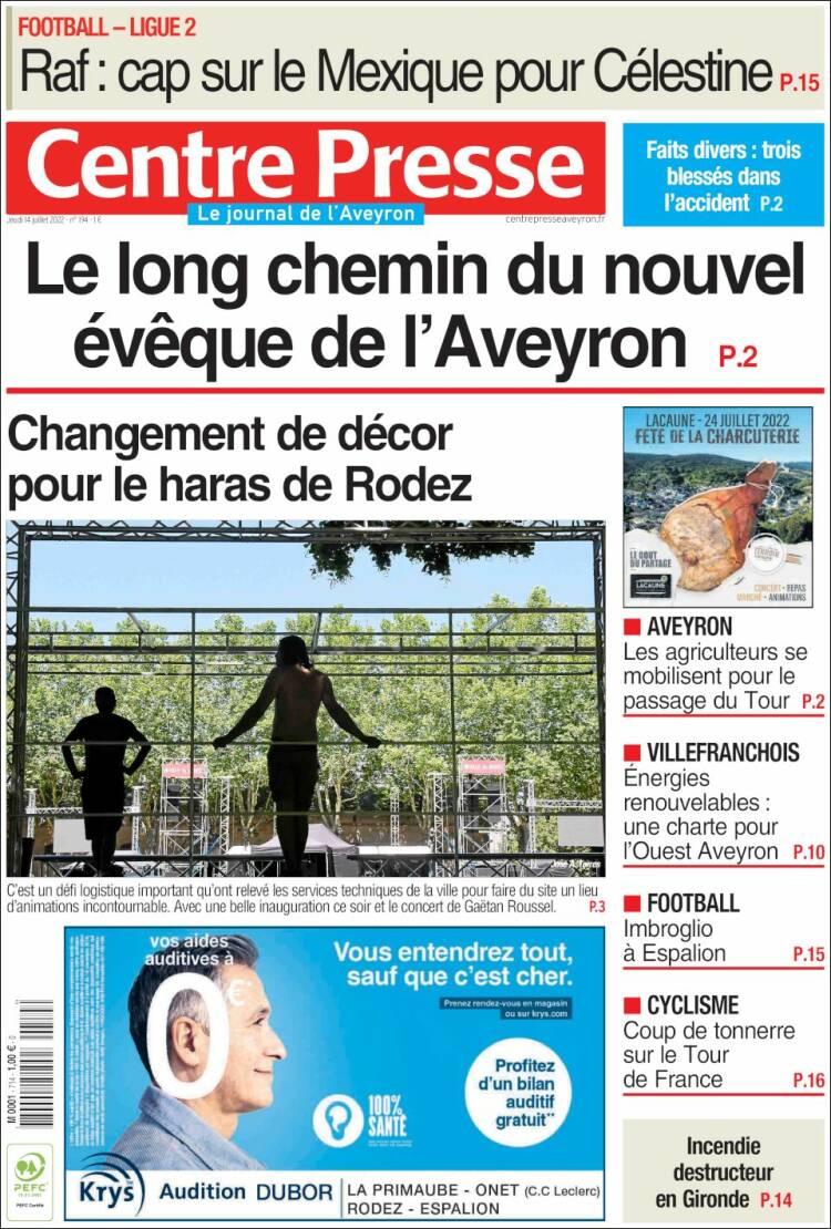 Portada de Centre Presse (Francia)
