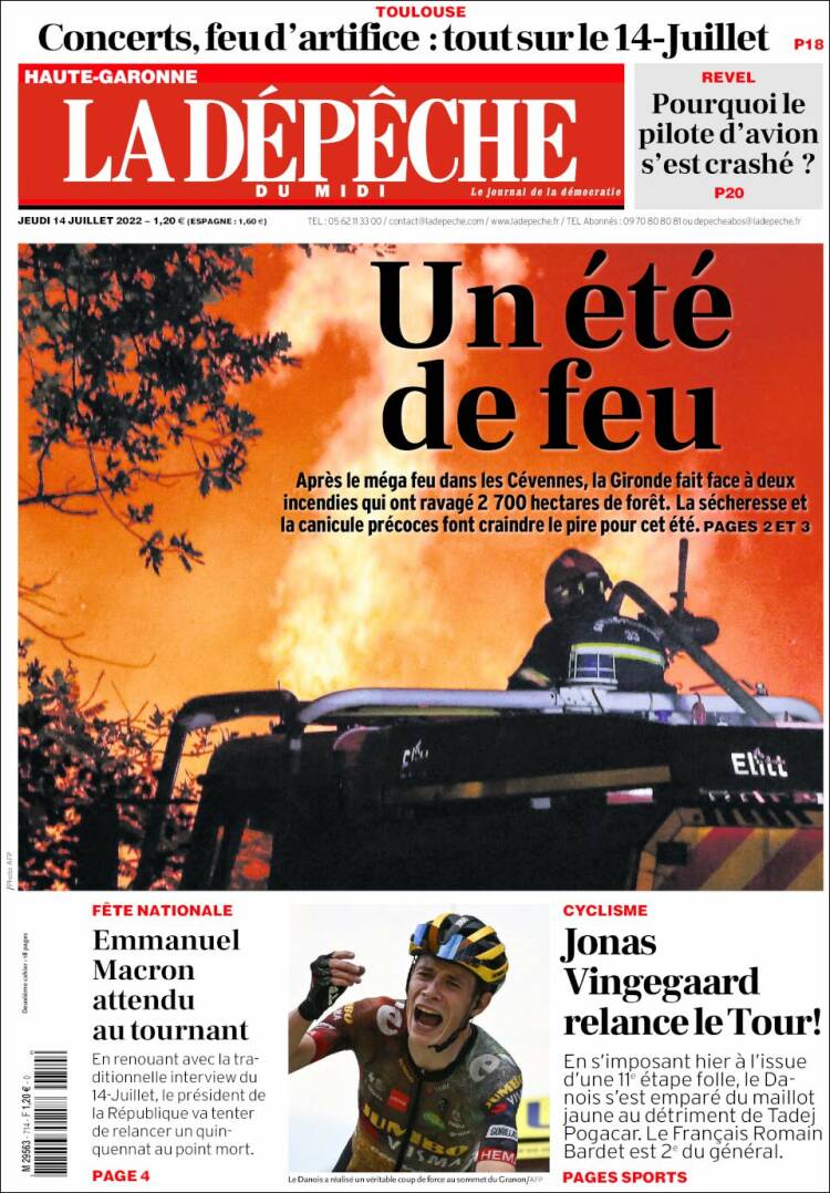 Portada de La Dépêche du Midi (Francia)