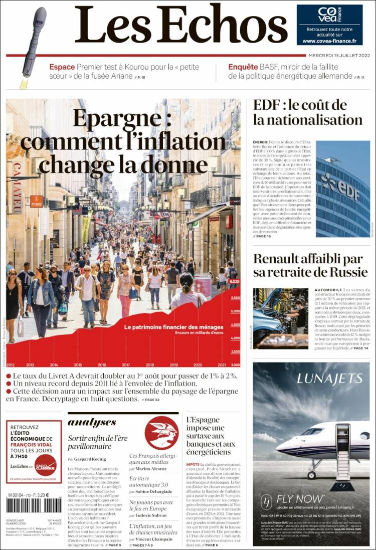 Portada de Les Echos (Francia)
