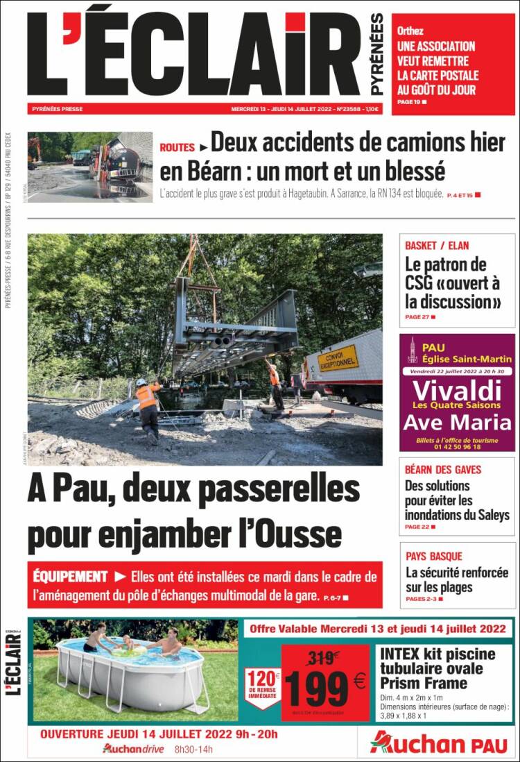 Portada de L'Eclair des Pyrénées (Francia)