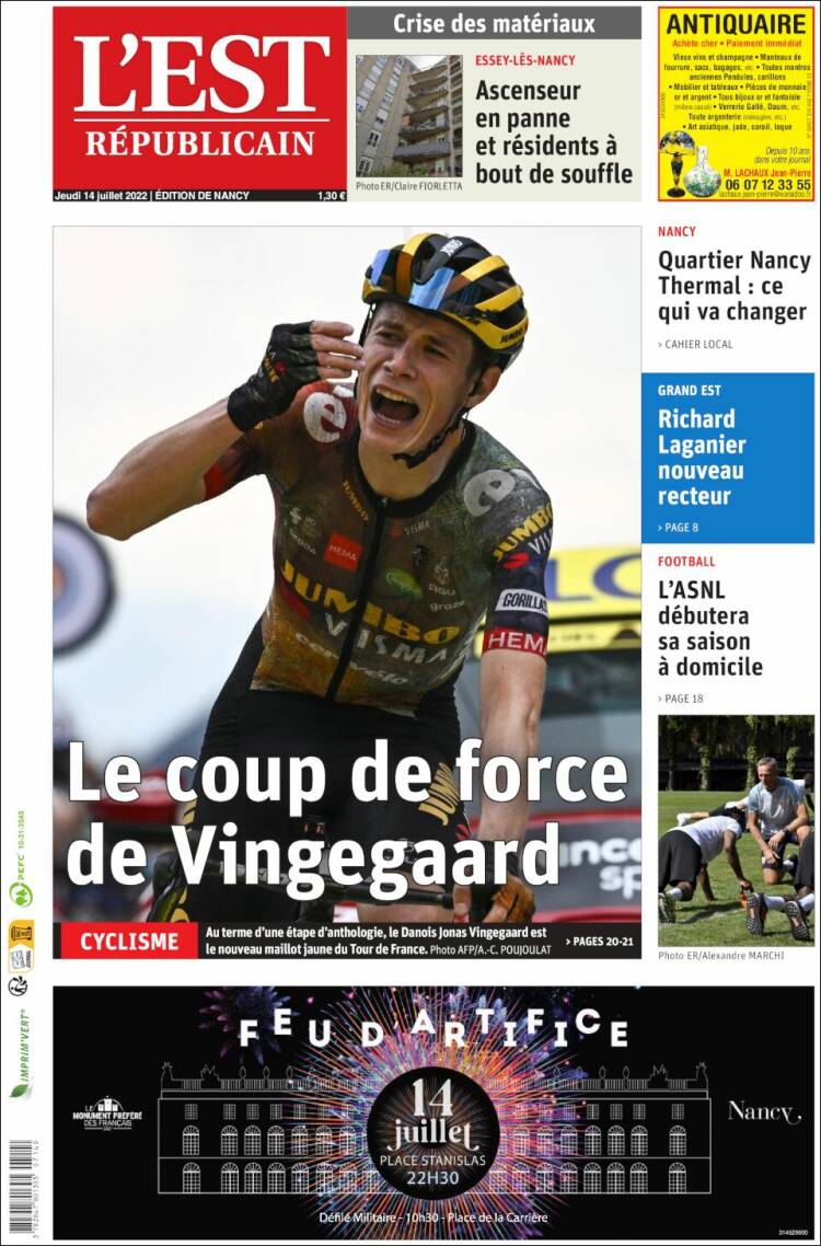 Portada de L'Est Republicain (Francia)