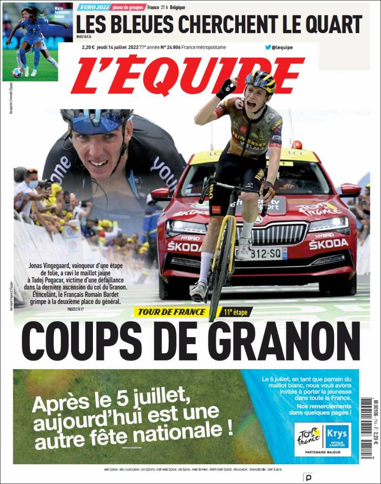 Portada de L'Equipe (Francia)
