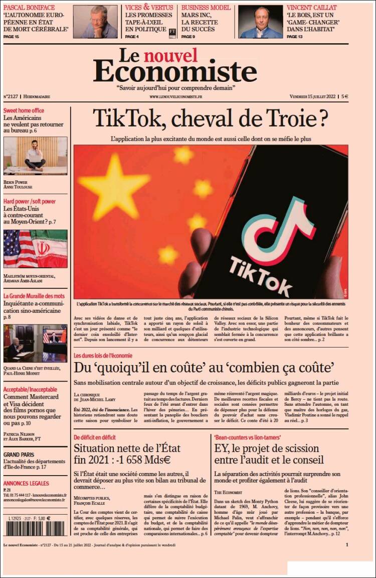 Portada de Le nouvel Economiste (Francia)