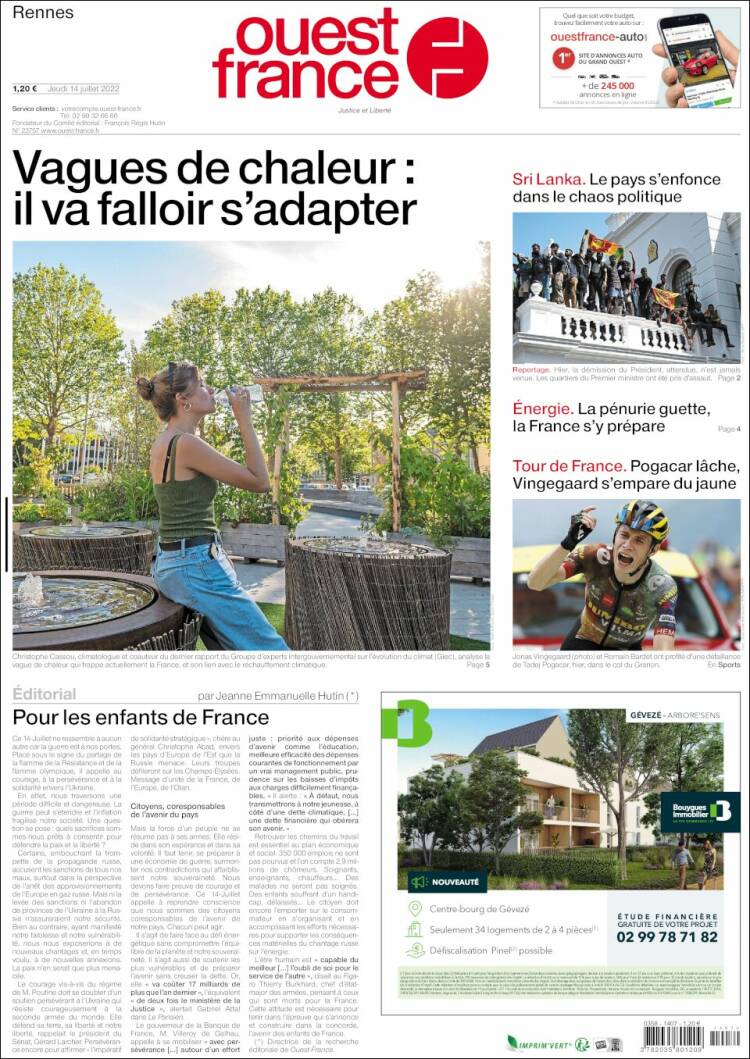 Portada de Ouest France (Francia)