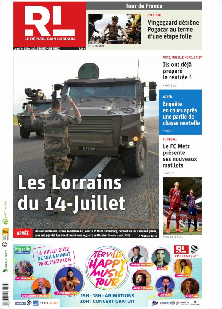 Portada de Le Republicain Lorrain (Francia)