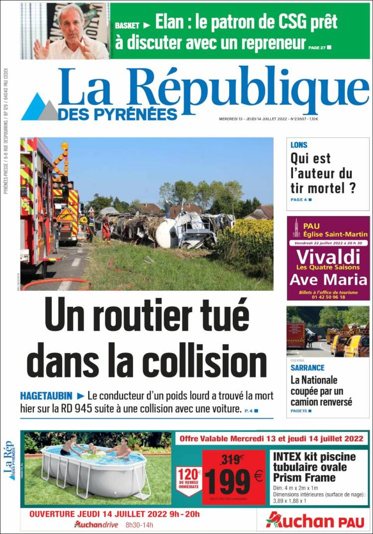 Portada de La République des Pyrénées (Francia)