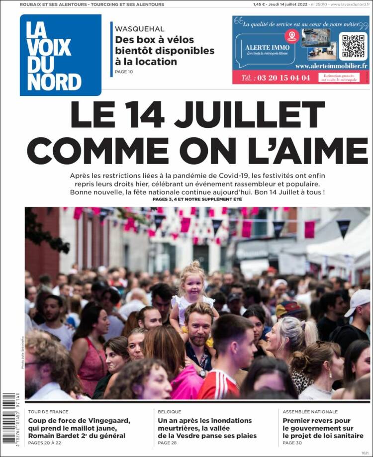 Portada de La Voix du Nord (Francia)