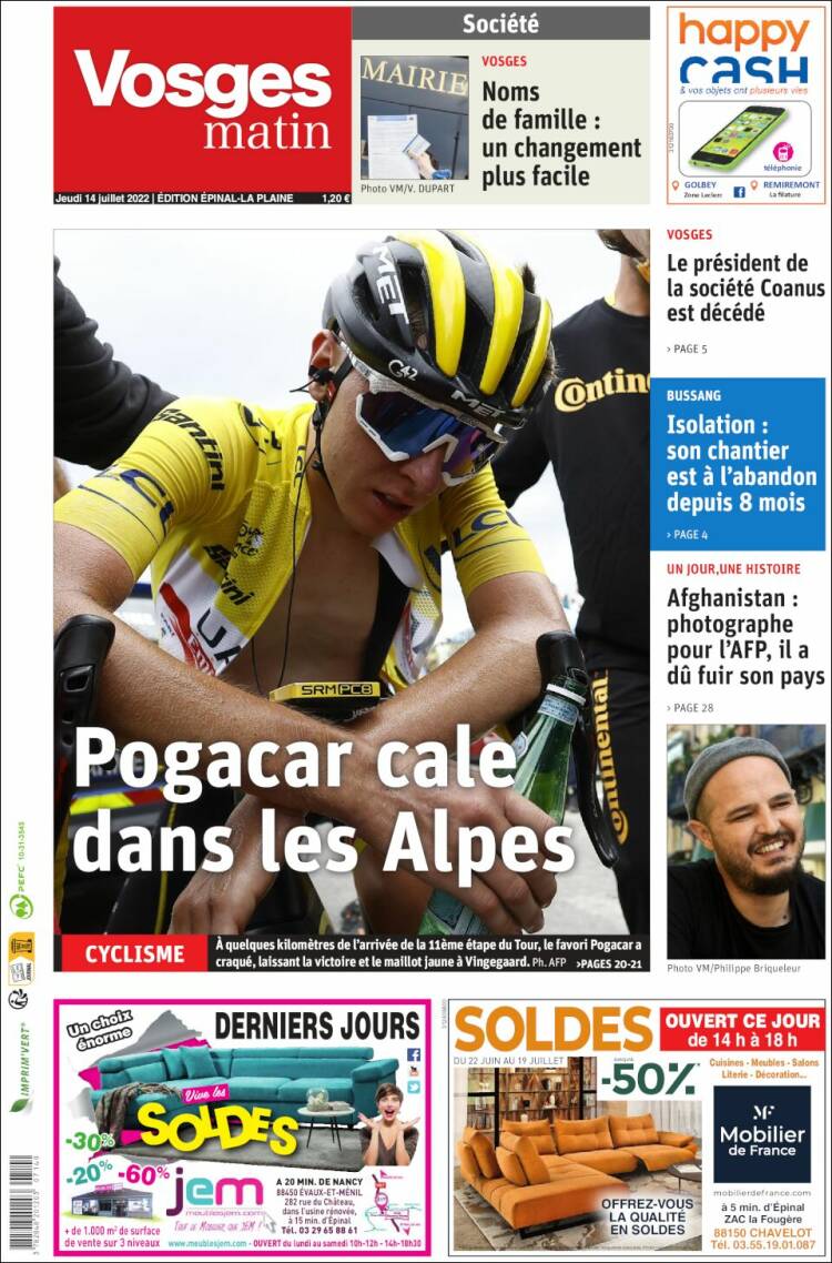 Portada de Vosges Matin (Francia)