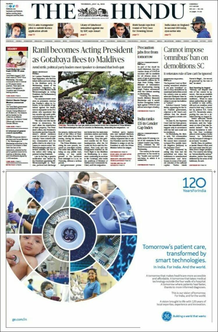 Portada de The Hindu (India)