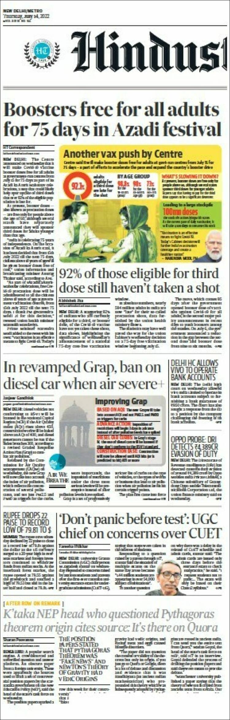 Portada de Hindustan Times (India)