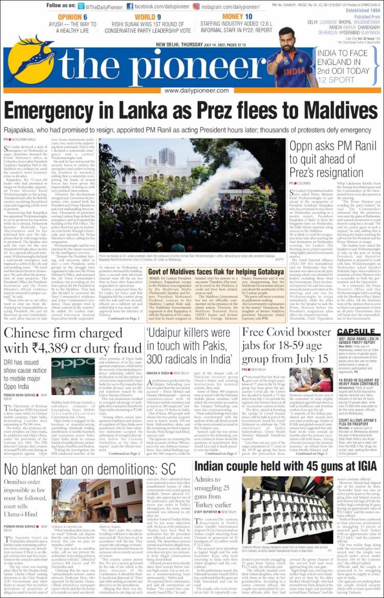 Portada de The Pioneer (India)