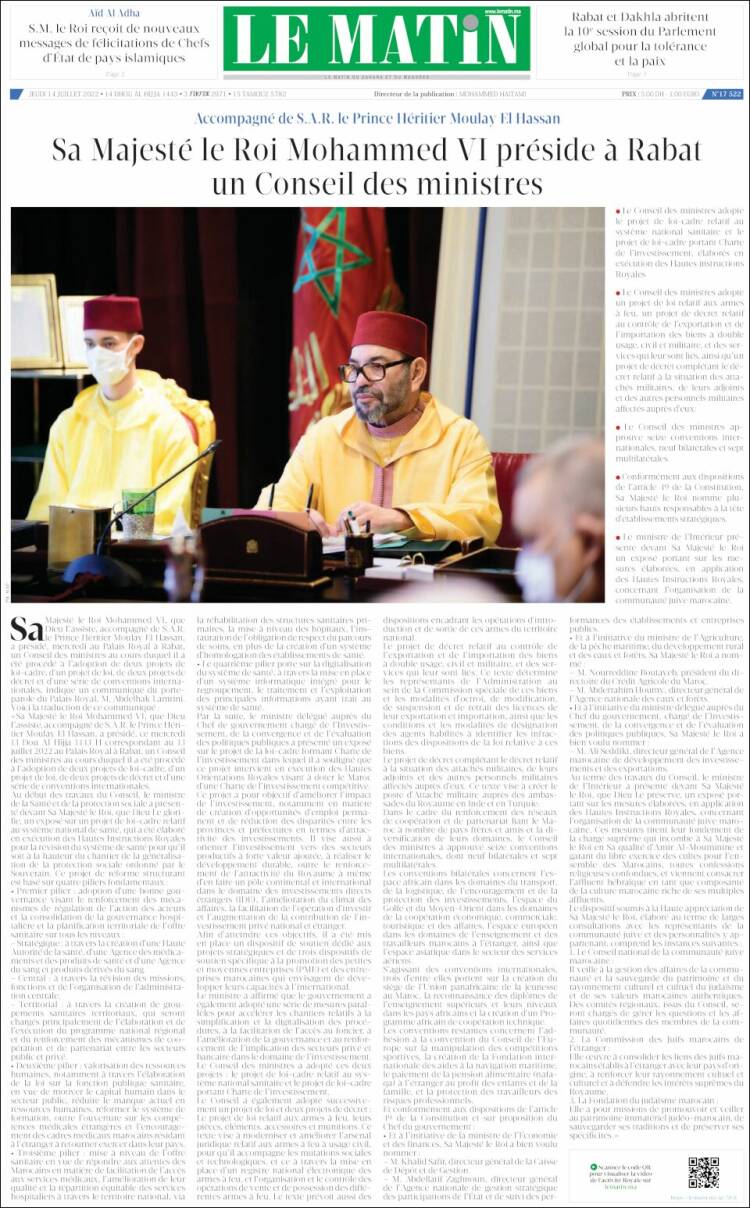 Portada de Le Matin (Marruecos)