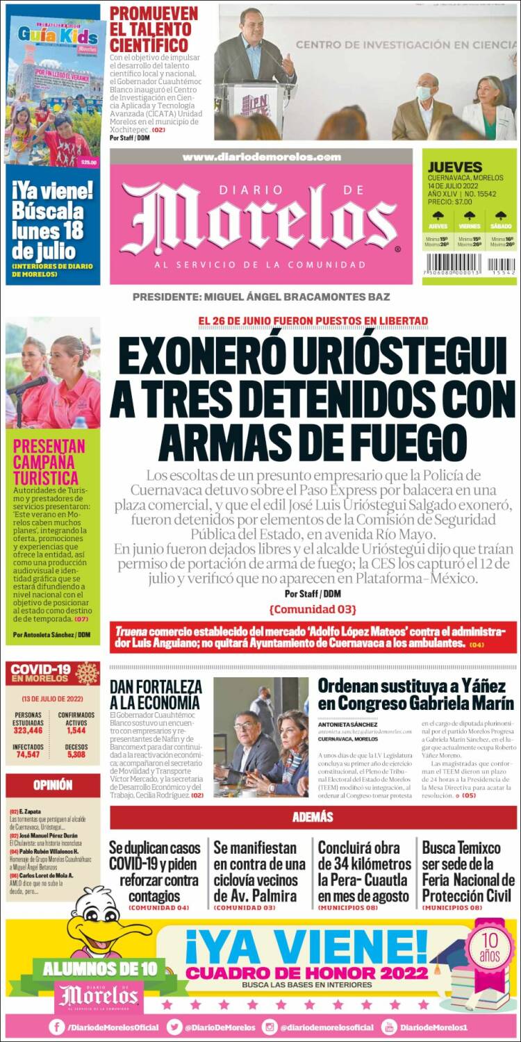 Portada de Diario de Morelos (M&eacute;xico)