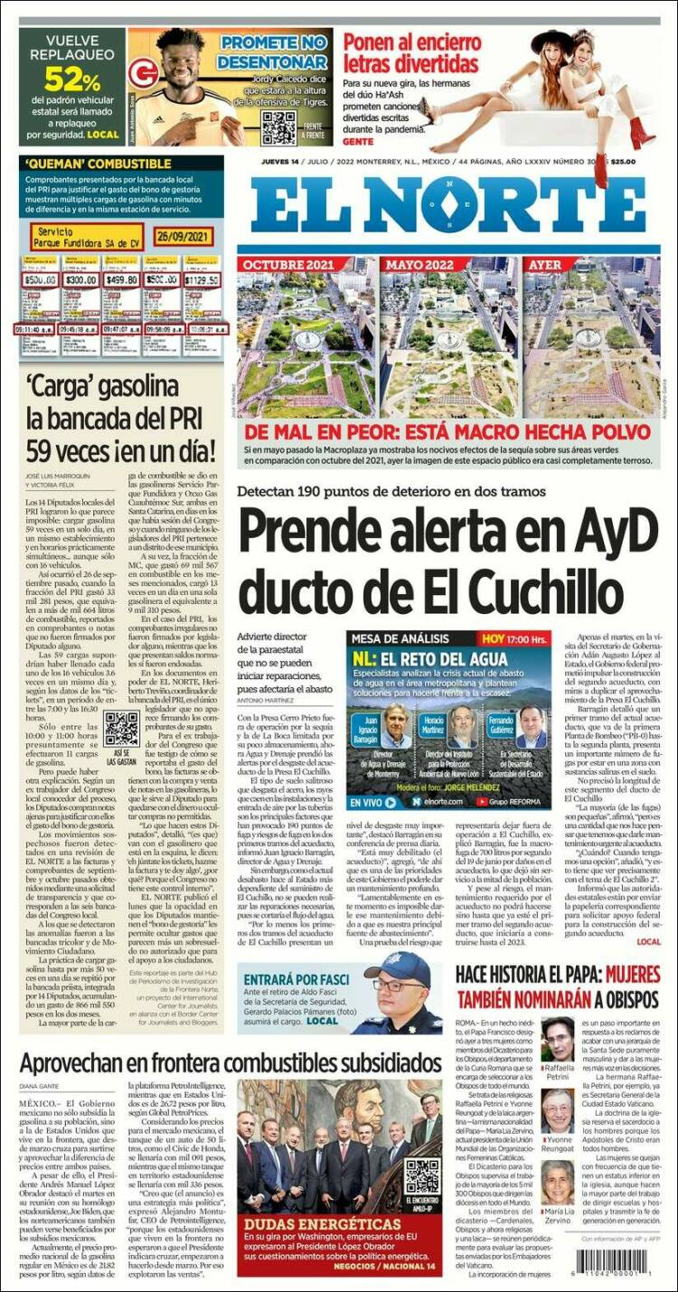 Portada de El Norte (M&eacute;xico)