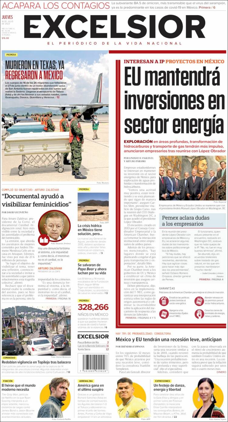 Portada de Excelsior (M&eacute;xico)