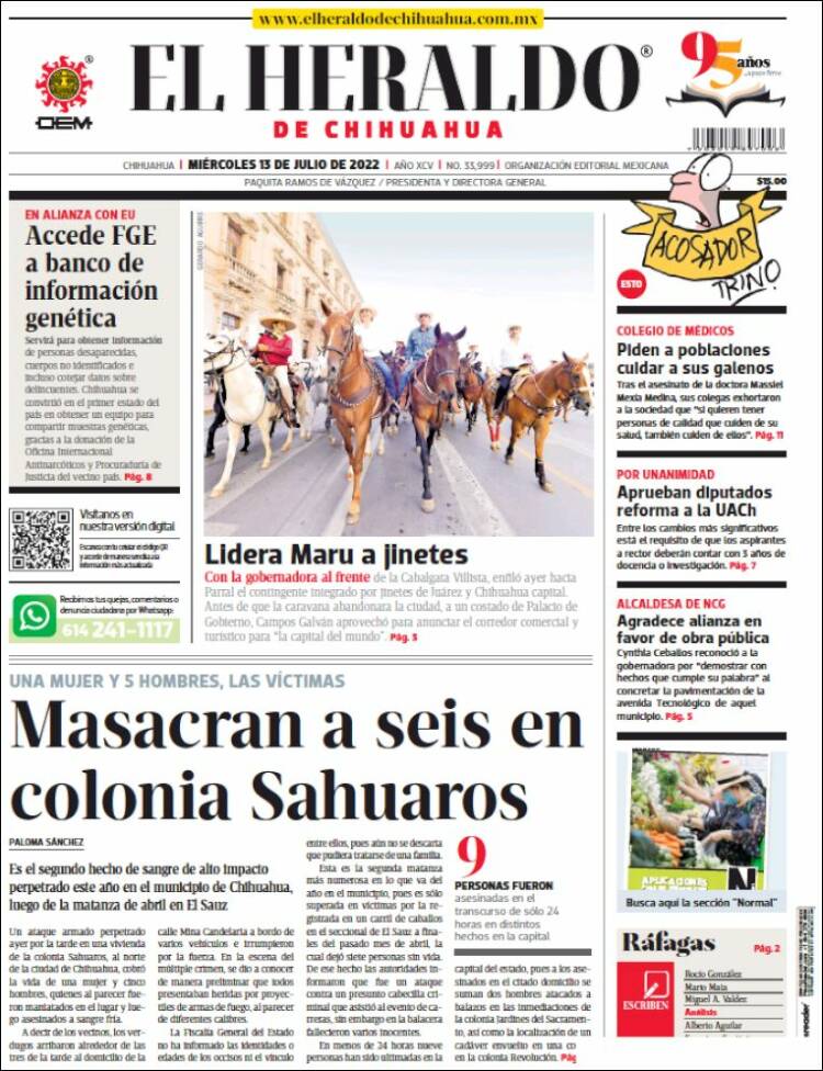 Portada de El Heraldo de Chihuahua (M&eacute;xico)