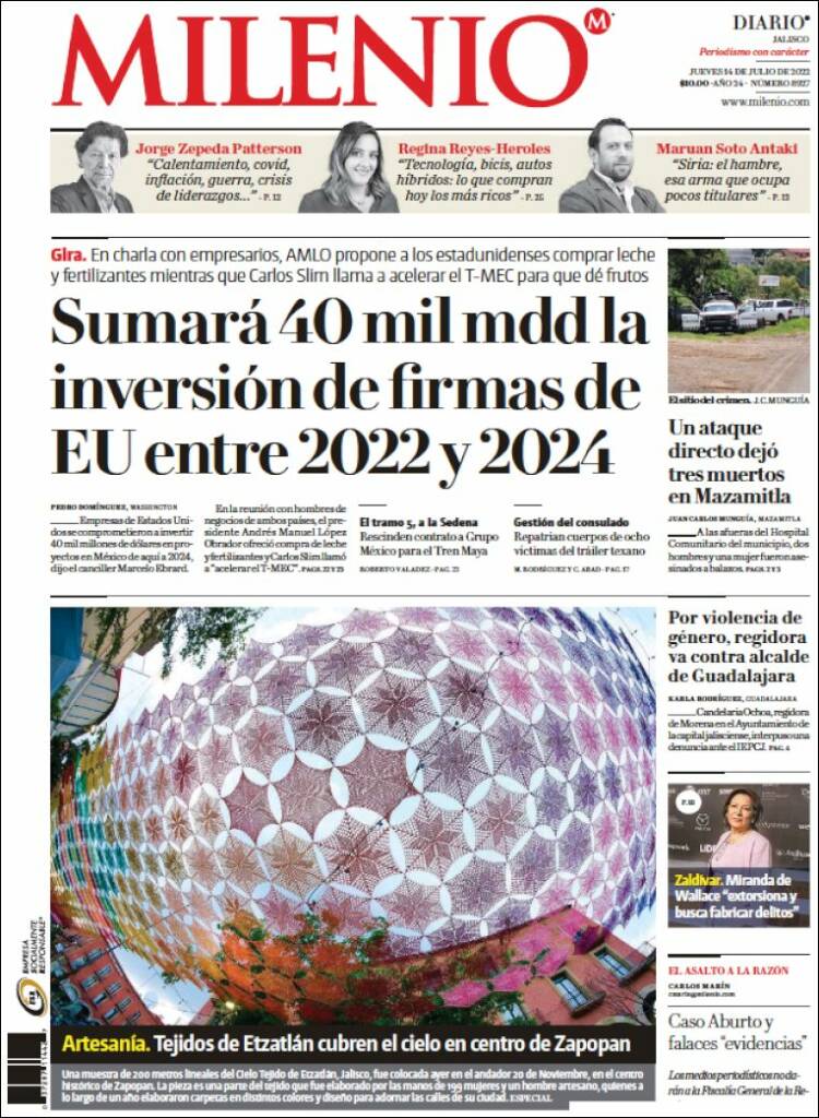 Portada de Milenio - Jalisco (M&eacute;xico)