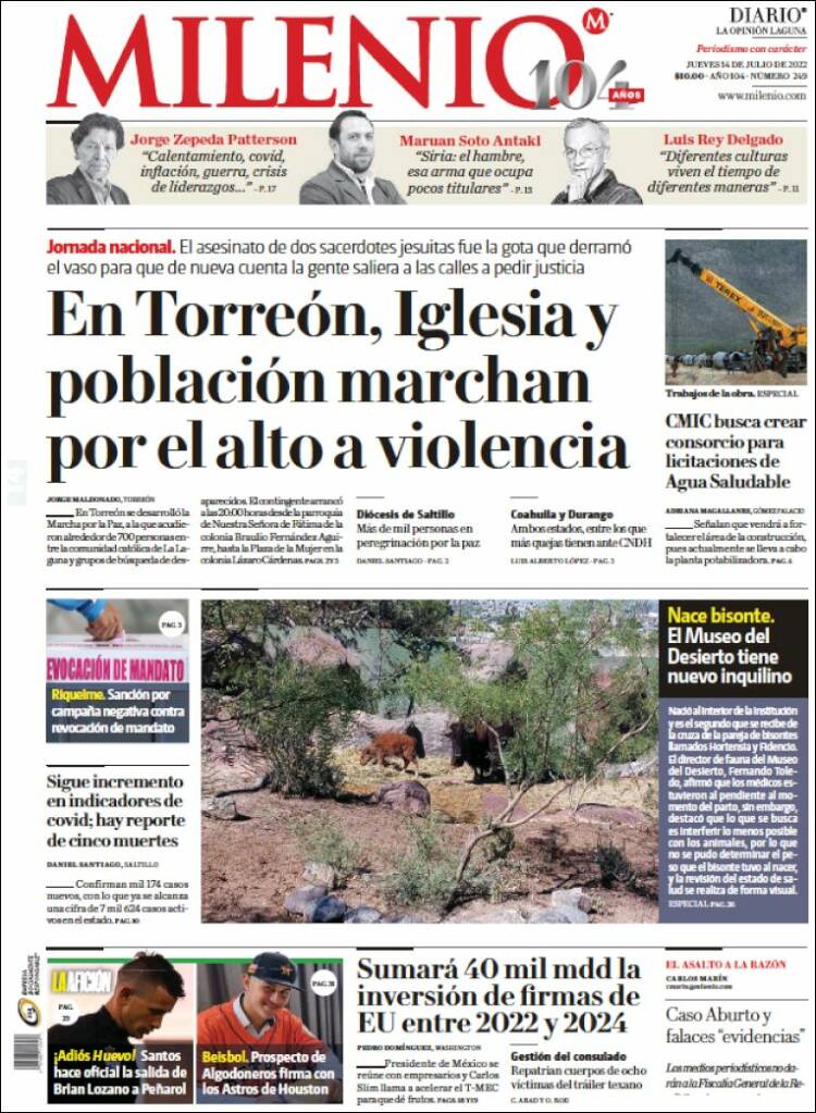 Portada de Milenio - Laguna (M&eacute;xico)