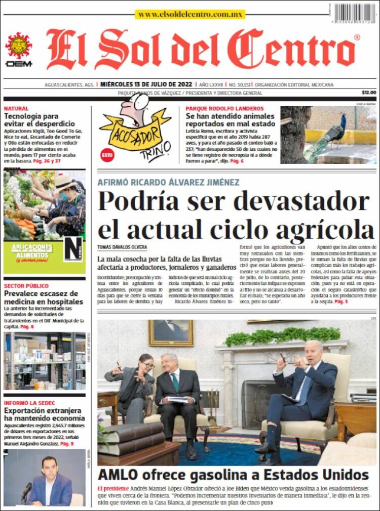 Portada de El Sol del Centro (M&eacute;xico)