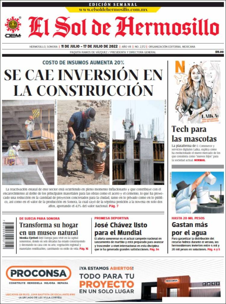 Portada de El Sol de Hermosillo (M&eacute;xico)