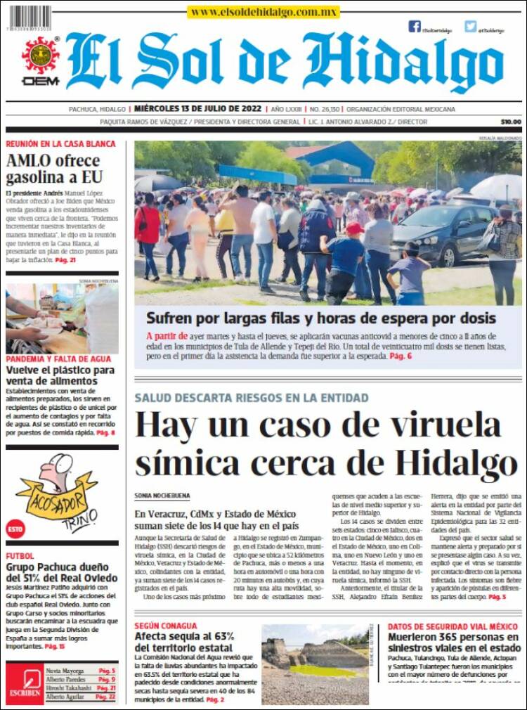 Portada de El Sol de Hidalgo (M&eacute;xico)