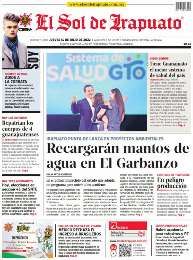 Portada de El Sol de Irapuato (M&eacute;xico)