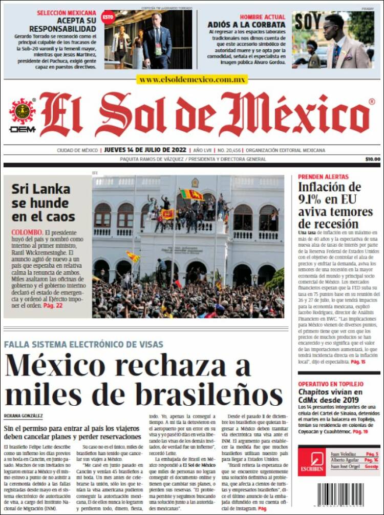 Portada de El Sol de México (M&eacute;xico)