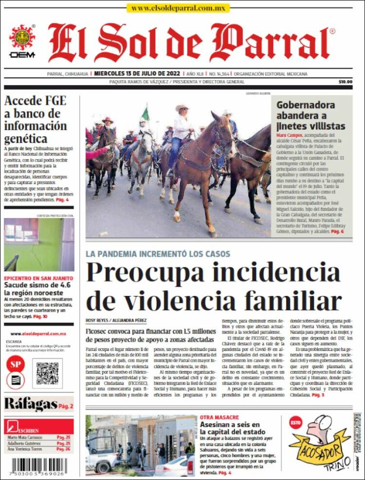 Portada de El Sol de Parral (M&eacute;xico)