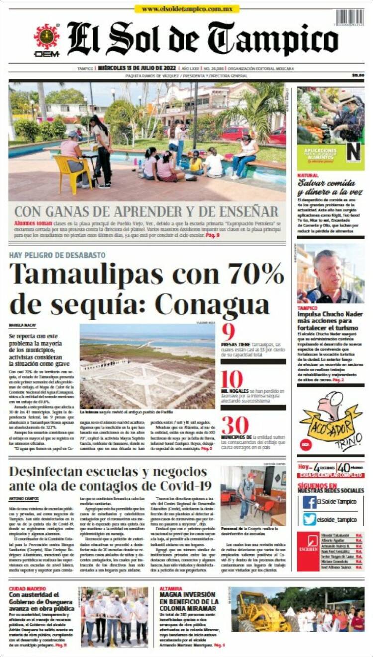 Portada de El Sol de Tampico (M&eacute;xico)