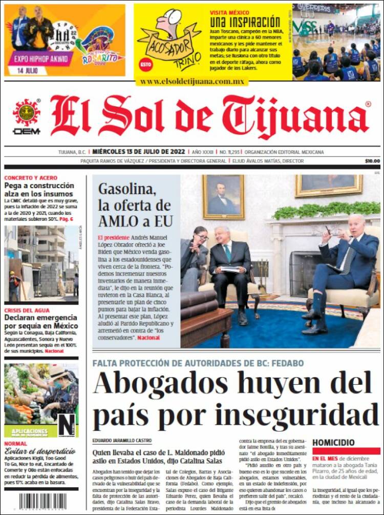 Portada de El Sol de Tijuana (M&eacute;xico)