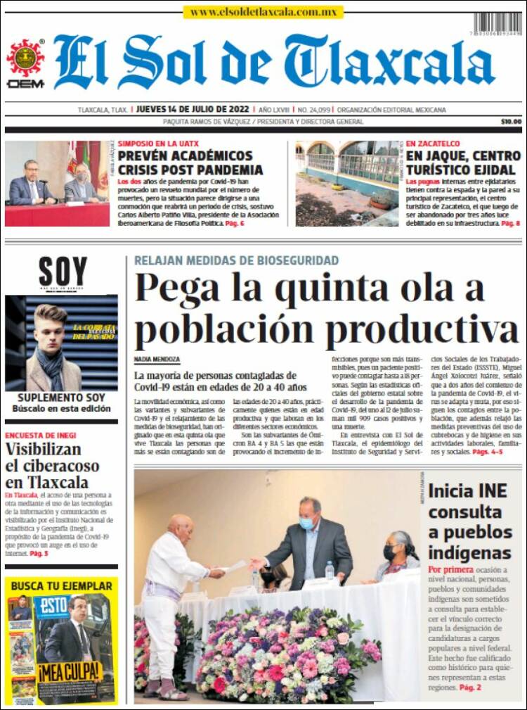 Portada de El Sol de Tlaxcala (M&eacute;xico)