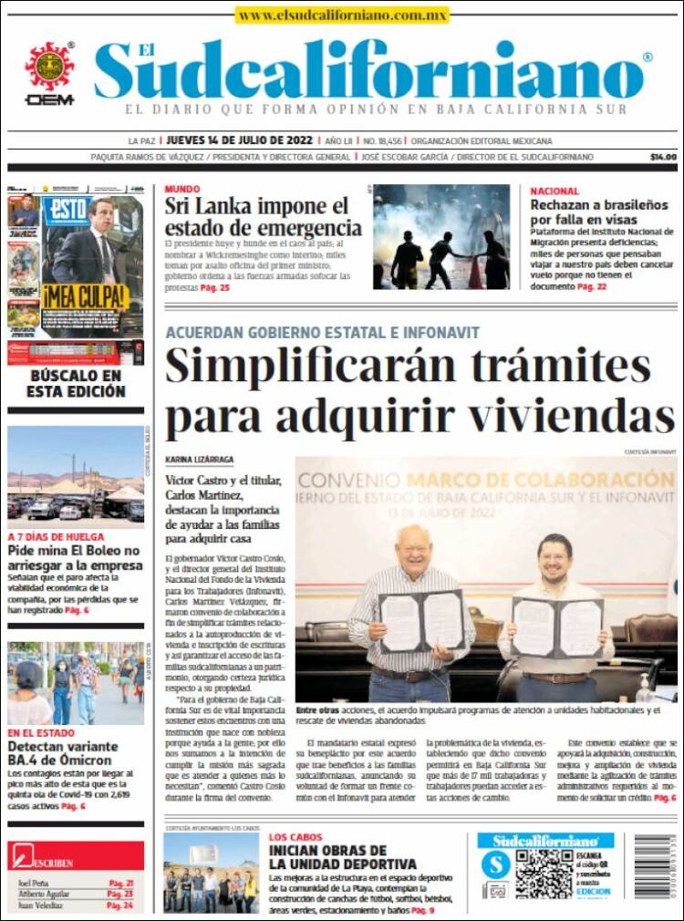 Portada de El Sudcaliforniano (M&eacute;xico)