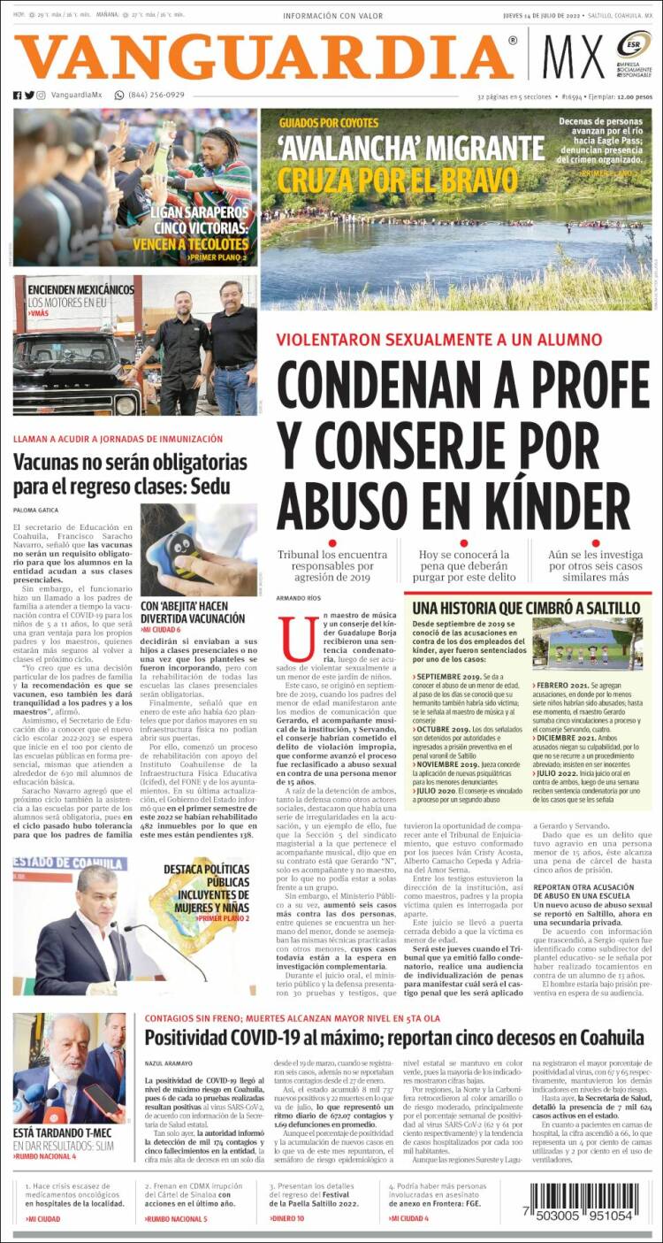 Portada de Vanguardia (M&eacute;xico)