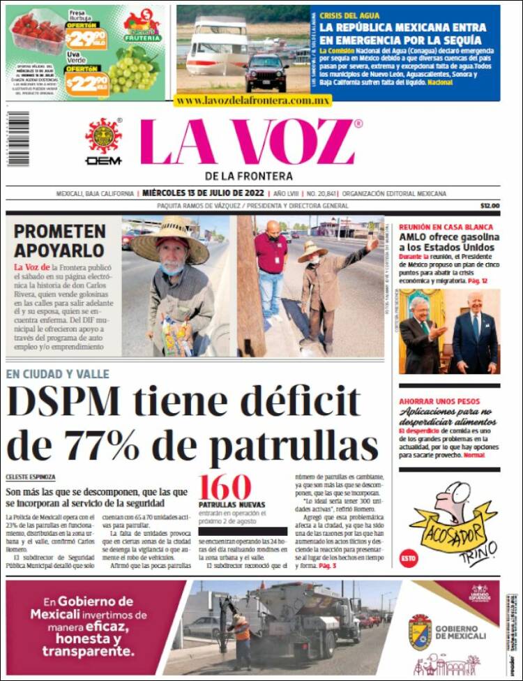 Portada de La Voz de la Frontera (M&eacute;xico)