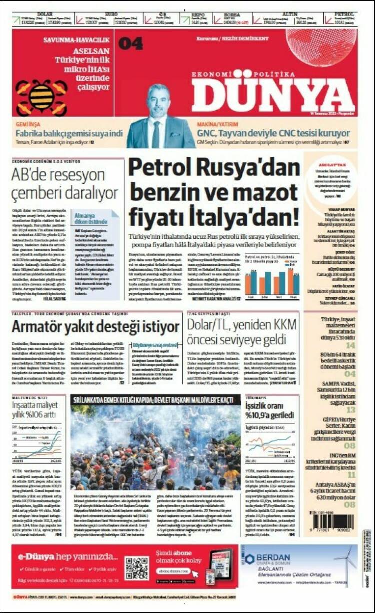 Portada de Dünya (Turqu&iacute;a)