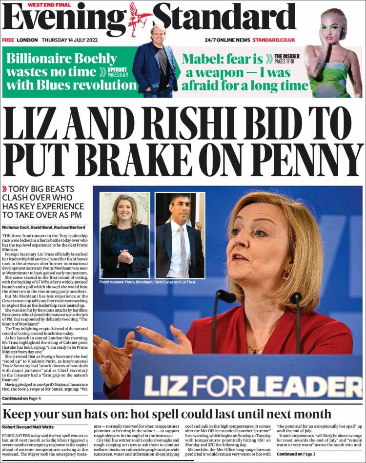 Portada de Evening Standard (Royaume-Uni)