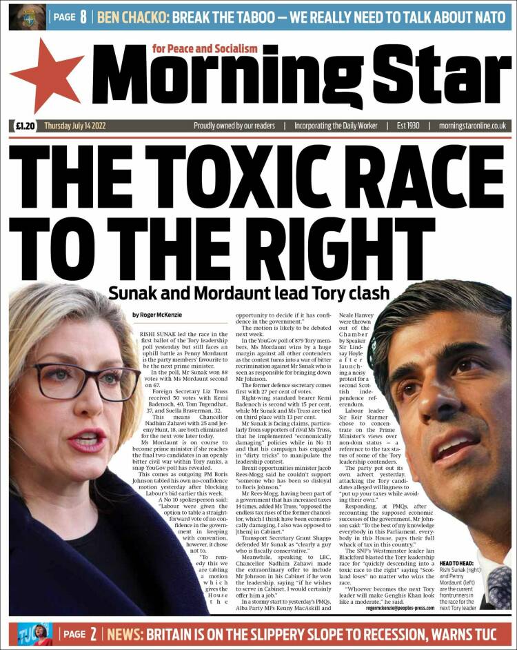 Portada de Morning Star (Royaume-Uni)