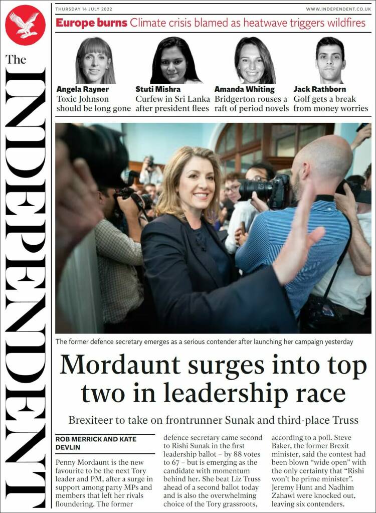 Portada de The Independent (Royaume-Uni)