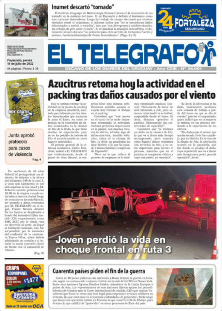 Portada de El Telégrafo (Uruguay)