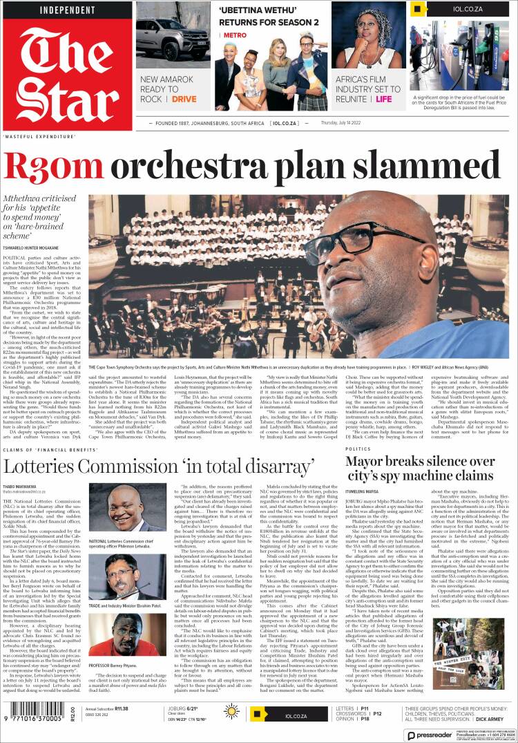 Portada de The Star (Sud&aacute;frica)