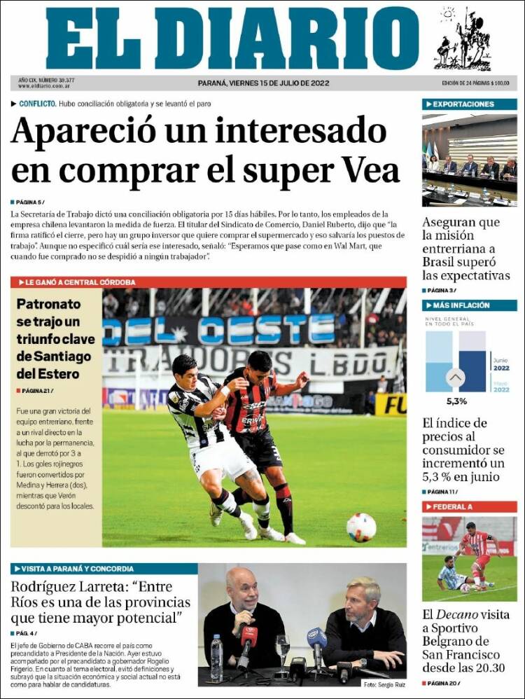 Portada de El Diario de Paraná (Argentine)
