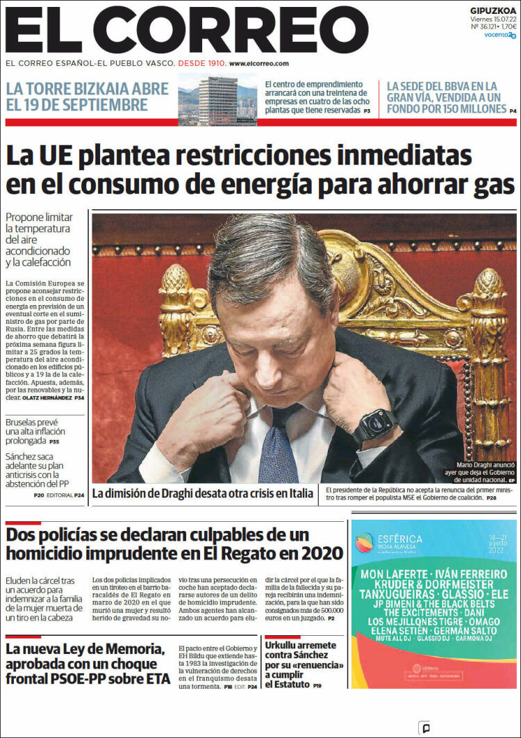 Portada de El Correo - Guipuzcoa (España)