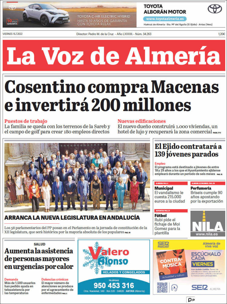 Portada de La Voz de Almería (España)