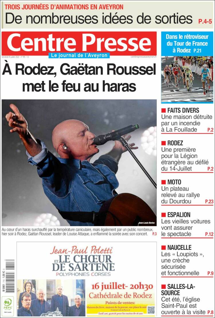 Portada de Centre Presse (Francia)