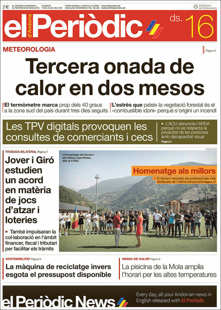 Portada de El Periòdic d'Andorra (Andorra)