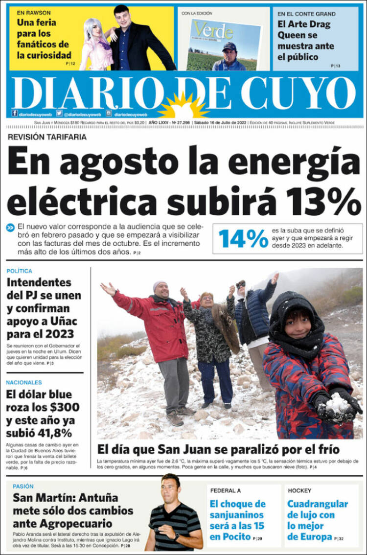 Portada de Diario de Cuyo (Argentina)
