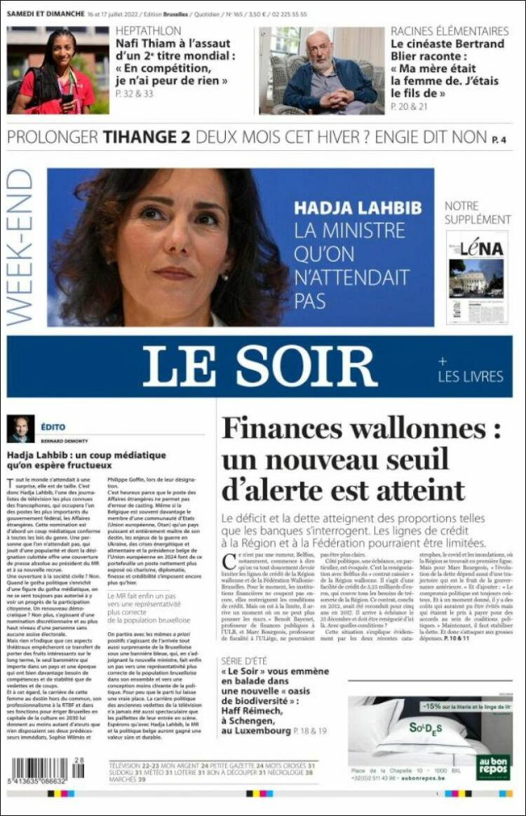 Portada de Le Soir (B&eacute;lgica)