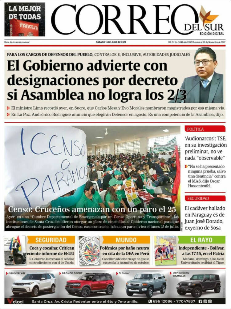 Portada de Correo Sur (Bolivia)