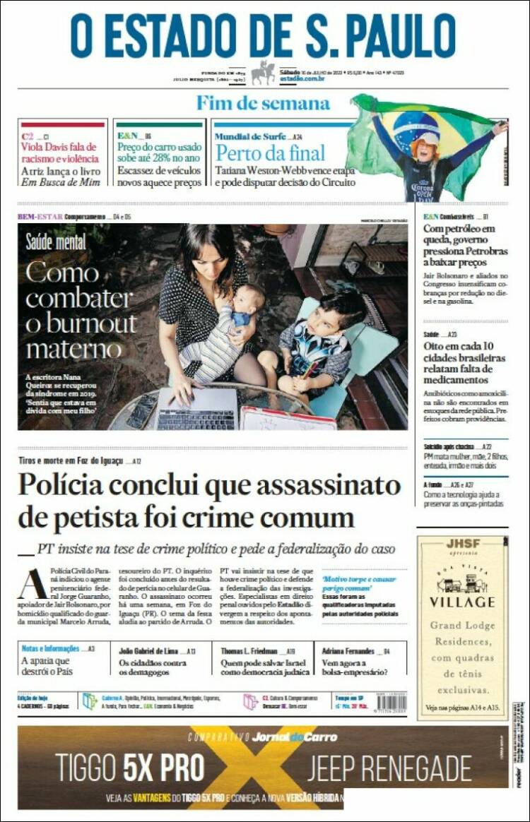 Portada de O Estado de São Paulo (Brasil)